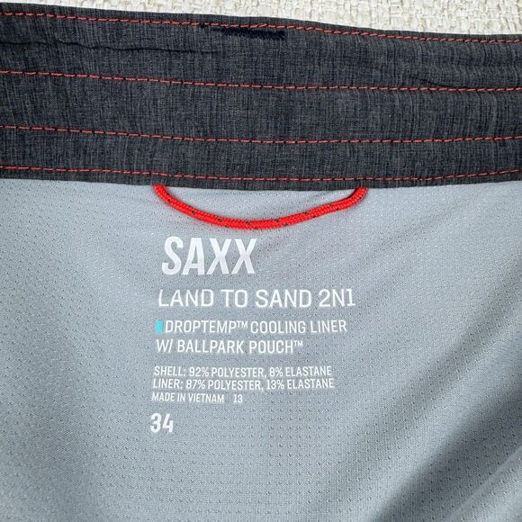 SAXX Shorts Mens 34 Land To Sand 2N1 Lined Ballpark Pouch Drawstring Blue Floral - Picture 7 of 12